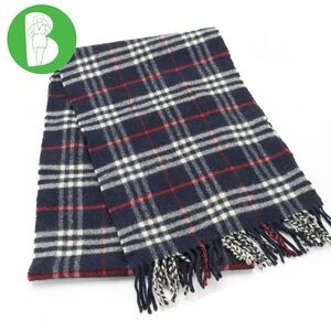 VINTAGE BURBERRY HOUSE CHECK BLUE, RED & WHITE LAMBSWOOL PLAID SCARF